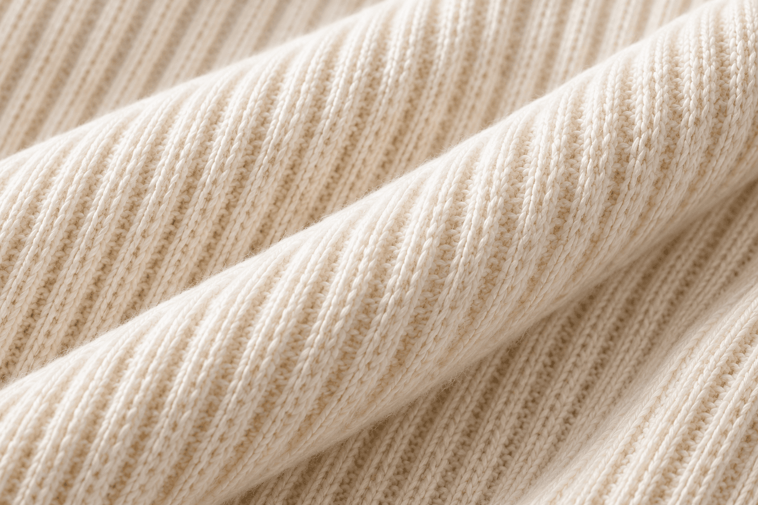 Close detail of an ivory rib-knit texture